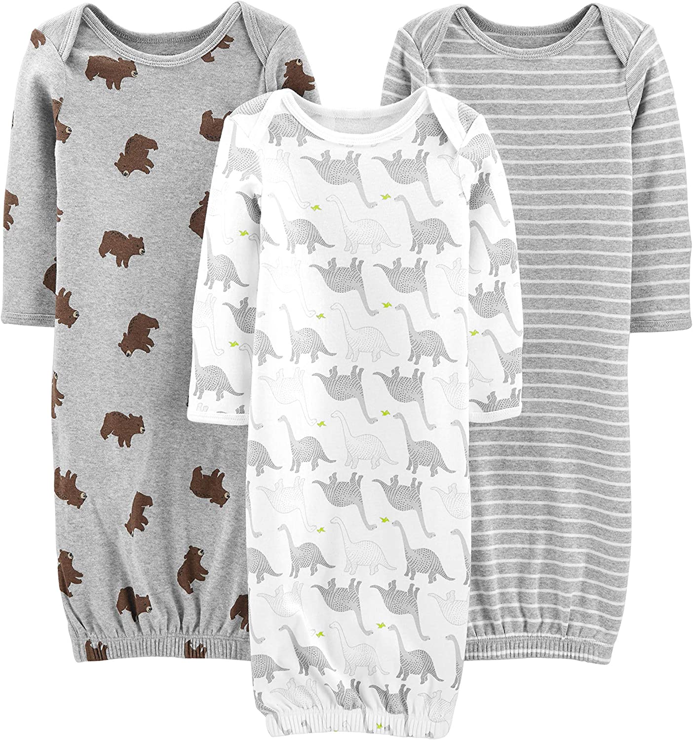 230816074401350_1 Simple Joys by Carter's Unisex Babies' Cotton Sleeper Gown, Pack of 3 - Image 1